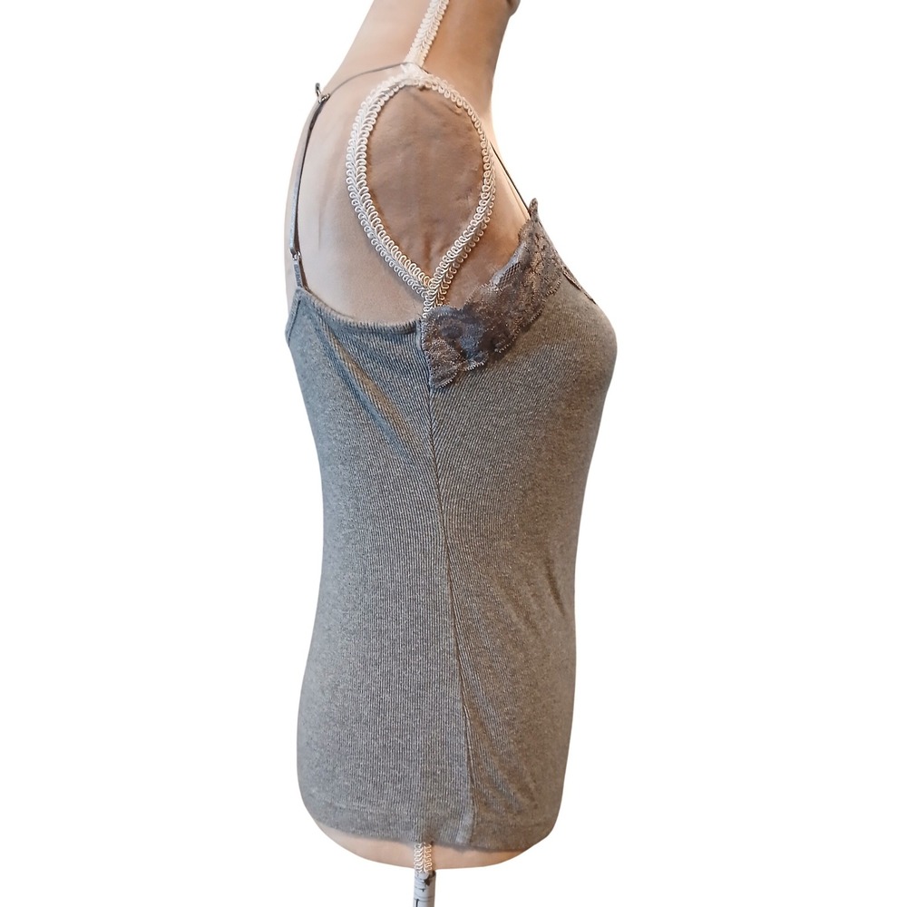 Vtg Worthington Stretch Womens Medium Gray Ribbed Lace Trim Camisole Medium y2k - Picture 4 of 10
